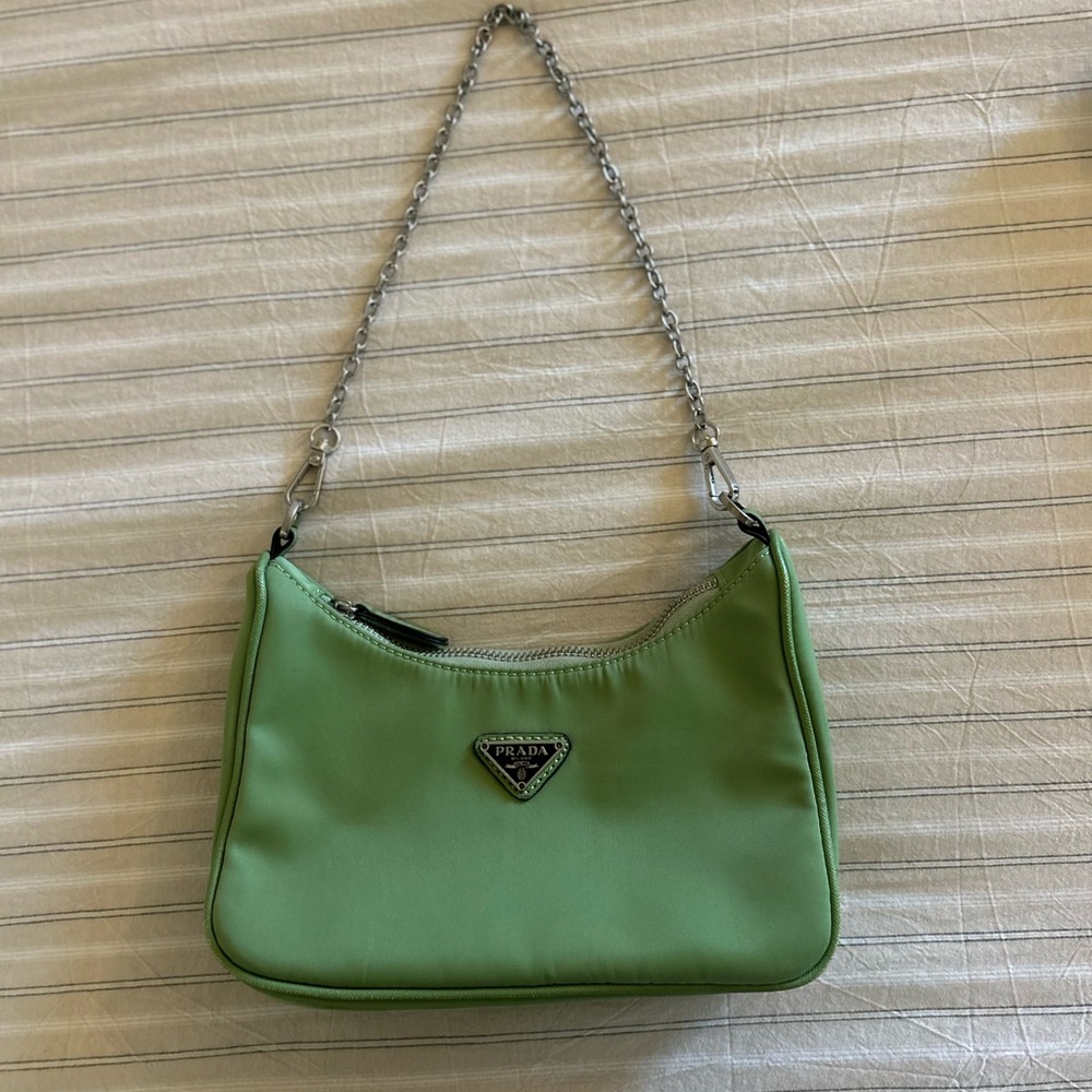Prada Lime Green Shoulder Bag with Silver Chain